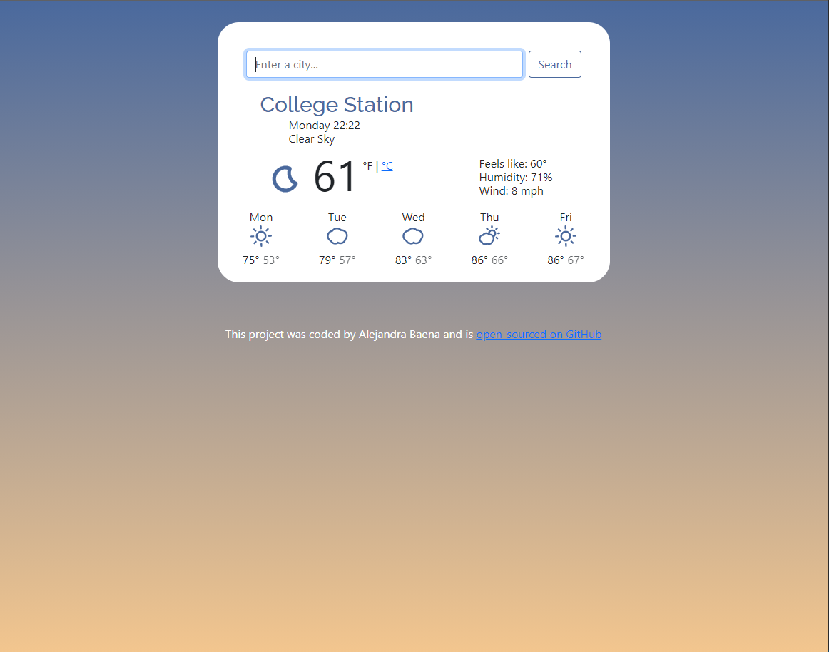 React weather project preview